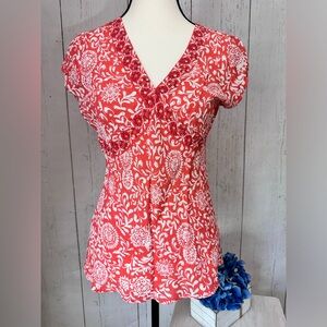 Quizz Trends Women’s V-Neck Coral Short Sleeve Blouse / Top Size S